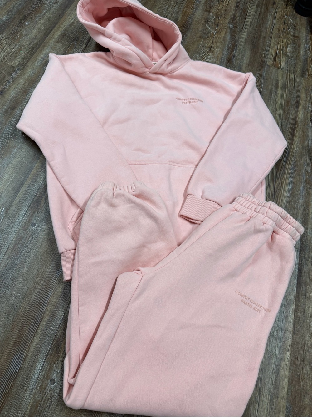 Pink Comfrt pastel edit hoodie and sweatpants set in size L